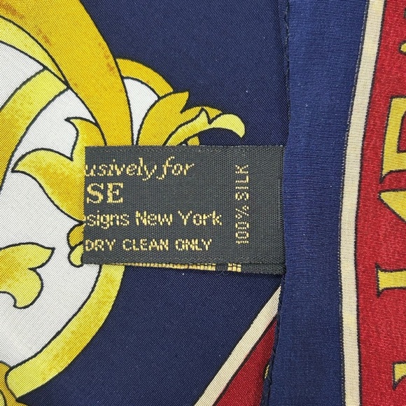 Vintage New York Stock Exchange 100% Silk Scarf– Navy, Red & Gold Baroque Design - Picture 3 of 3